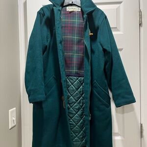 L.L. Bean Blue Cape with Hood and Quilted Lining